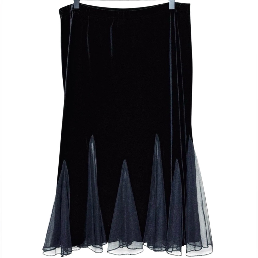 Black Velvet Sheer Midi Skirt Pleated Small Wedding Guest Evening 90s Whimsigoth